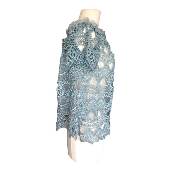 POL Muted Teal Off The Shoulder Crochet Lined Top Small Flirty Feminine NWOT - Picture 4 of 10